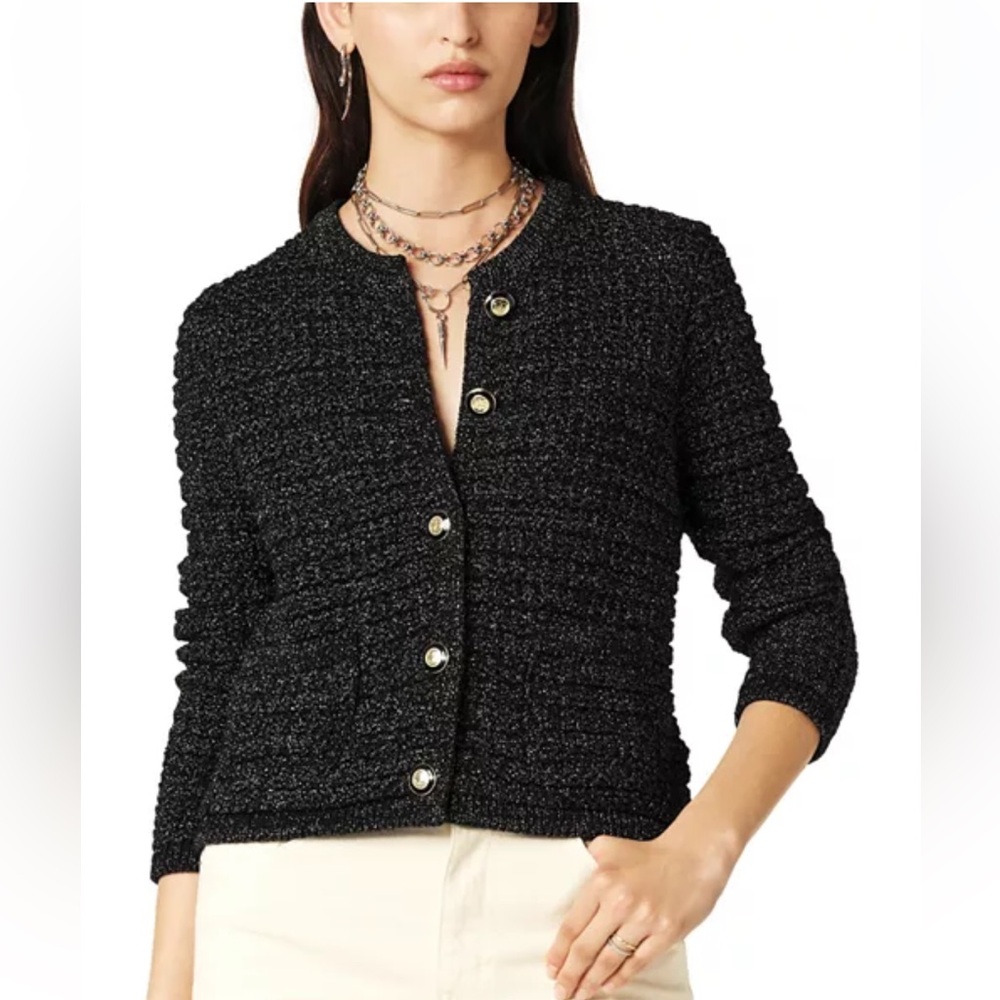 Ba&sh Gaston Black Shimmer Cardigan Sweater - Size 3 (Large)
